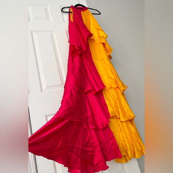 Pinnacle By Shruti Sancheti Mock-Neck Colorblock Ruffle Dress, Size S - Picture 8 of 8